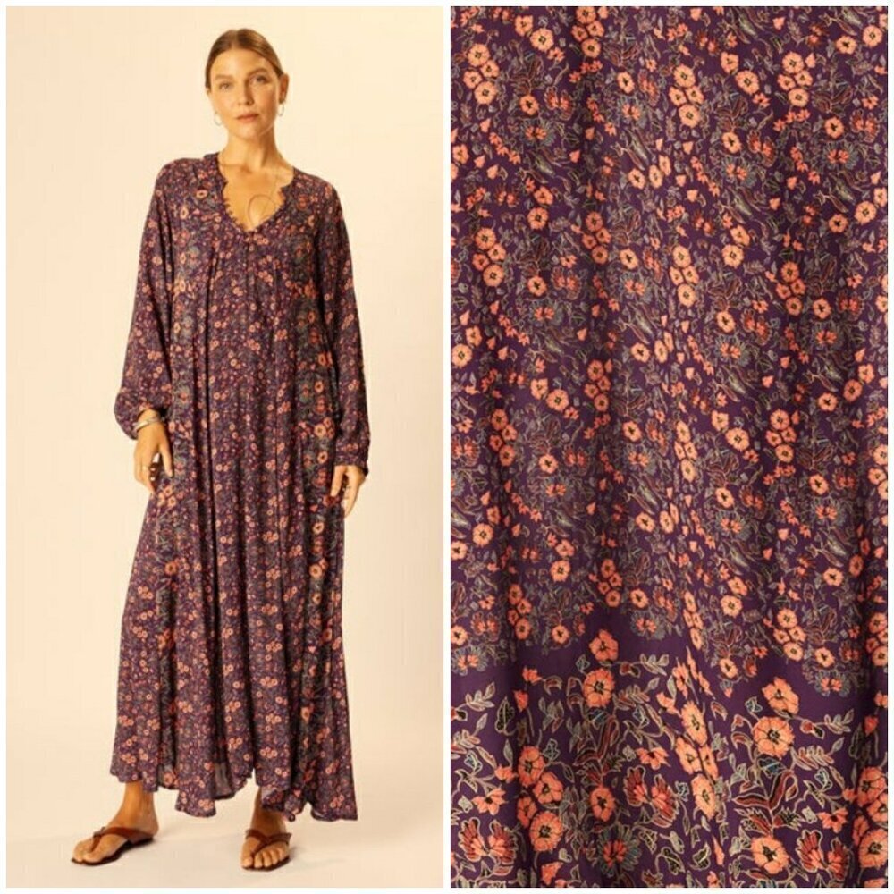 💕NATALIE MARTIN💕 Fiore Maxi Dress Petite Fleur Aubergine Floral Small NWOT